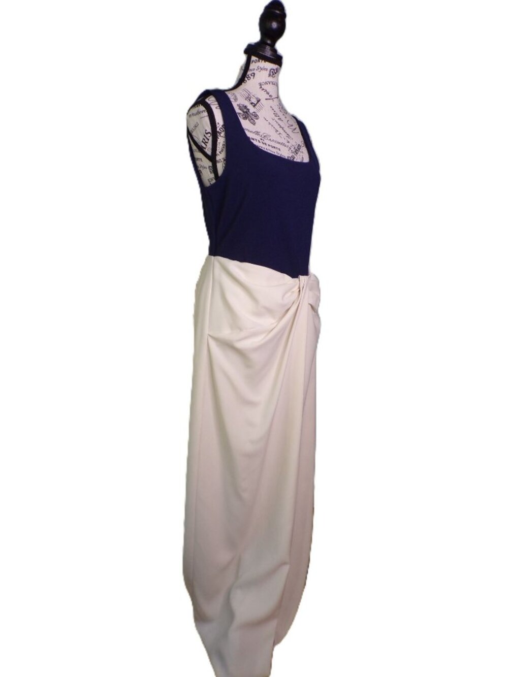 🆕RALPH LAUREN Two-Tone Ottoman Crepe Sleeveless Gown Navy Blue/Ivory 16 - Picture 6 of 16